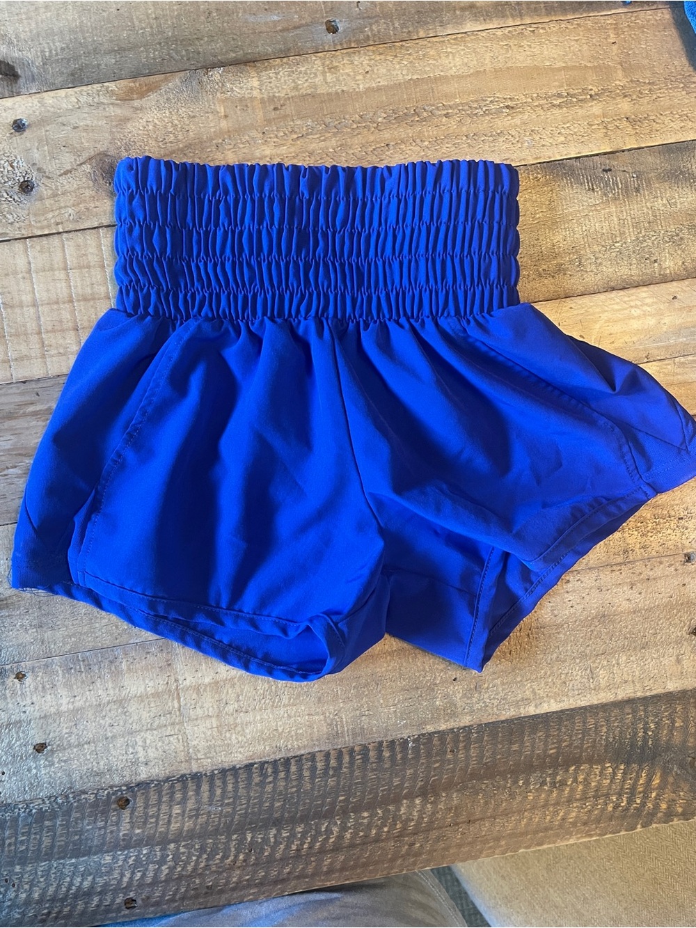 Five Dancewear High-Waisted Royal Blue Smocked Waist Athletic Shorts